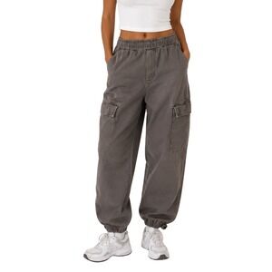 James Perse Pants Womens 0 XS Gray Taupe Cargo Jogger Cotton Utility Striped